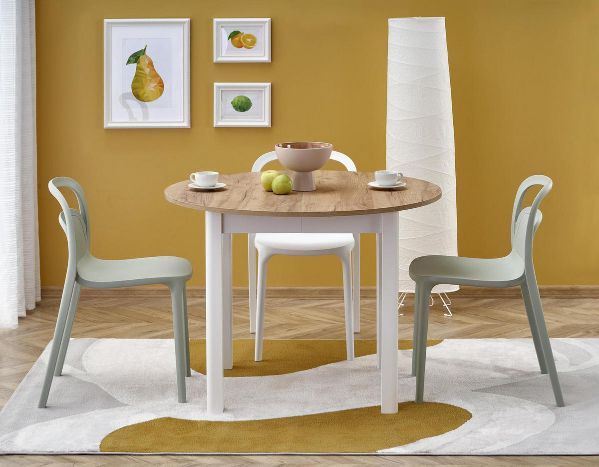 ESSTISCH rund Eiche Gold - Weiß ausziehbar - Eichefarben/Weiß, Holzwerkstoff (102/102/76cm) - designimpex