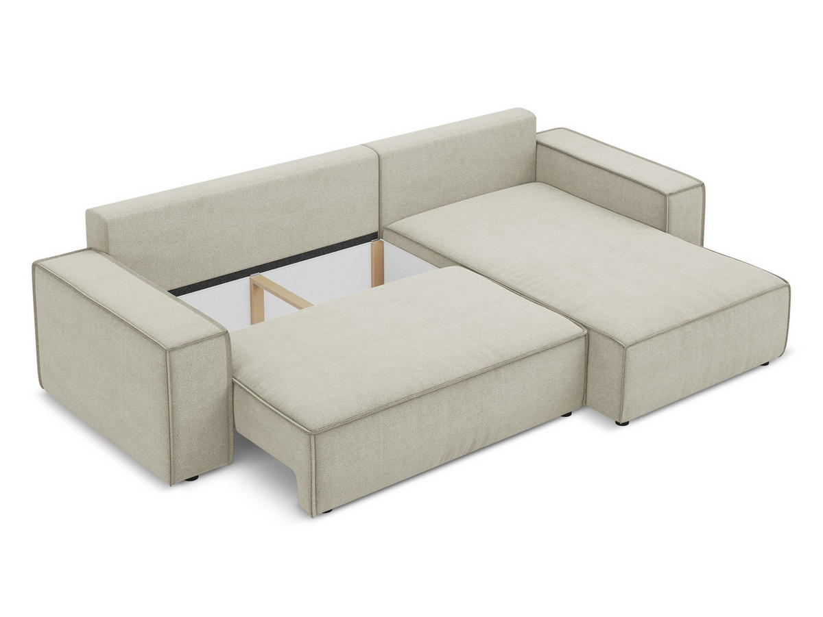 ECKSOFA mit Schlaffunktion Strukturstoff Stoff Beige - Beige/Creme, Kunststoff/Textil (290/185cm) - Makamii