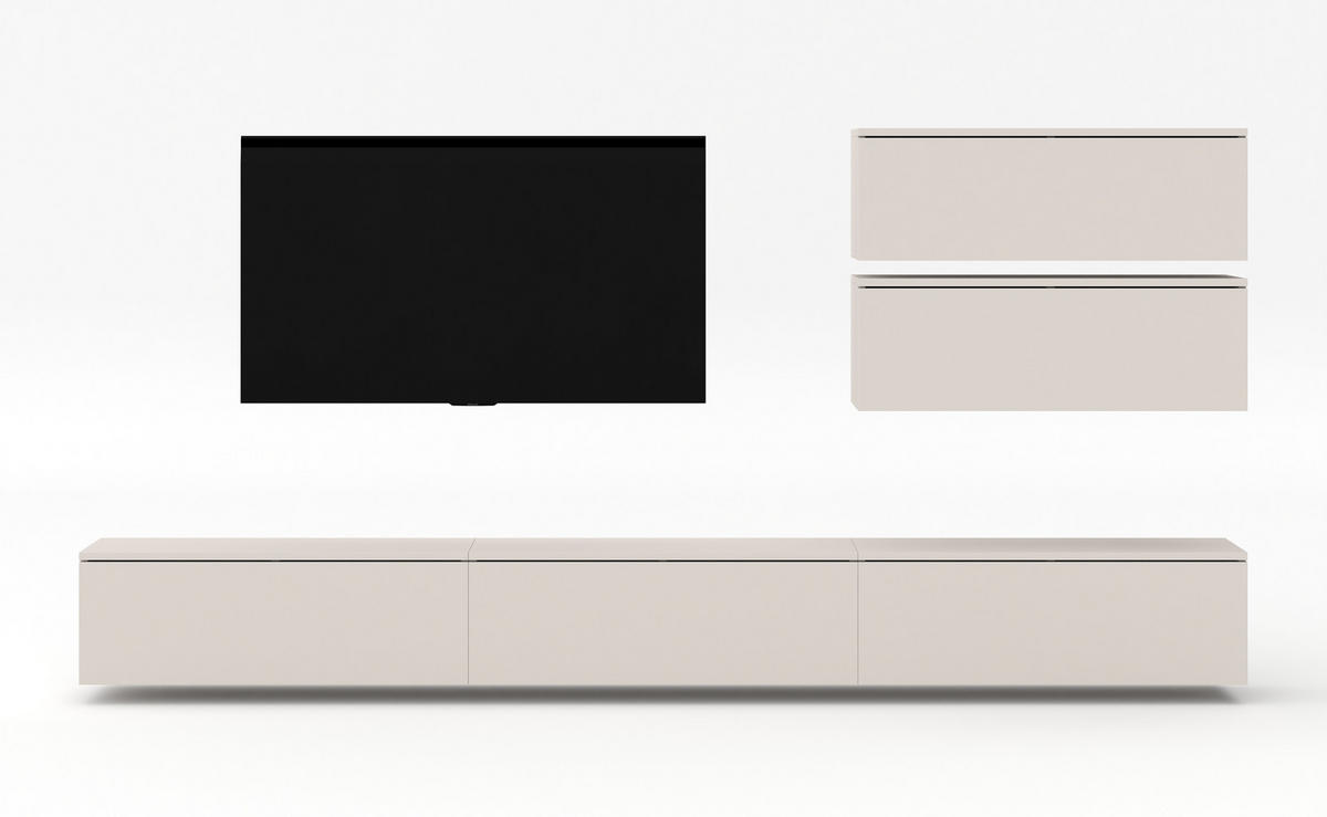 WOHNWAND Loriano V Beige, Kaschmir 300/102/32 cm Anbauwand - Beige, Holzwerkstoff/Kunststoff (300/102/32cm) - AX Living