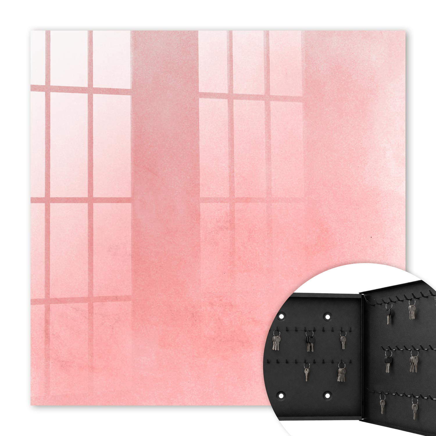 SCHLÜSSELBOX Schwarz 30x30 cm- Türöffnung nach rechts - Rosa Hintergrund - Pink, Metall (30/30/5cm) - TULUP
