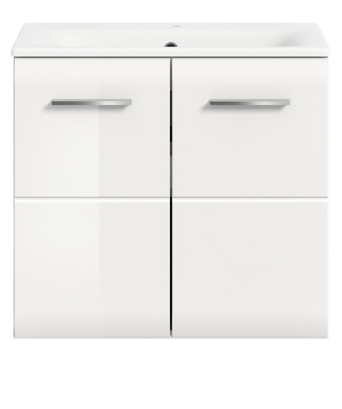 WASCHBECKENUNTERSCHRANK inklusive Waschbecken weiß Hochglanz, Waschtisch hängend 60 cm - Weiß Hochglanz/Silberfarben, Keramik/Holzwerkstoff (60/55/46cm) - Inn.Furn