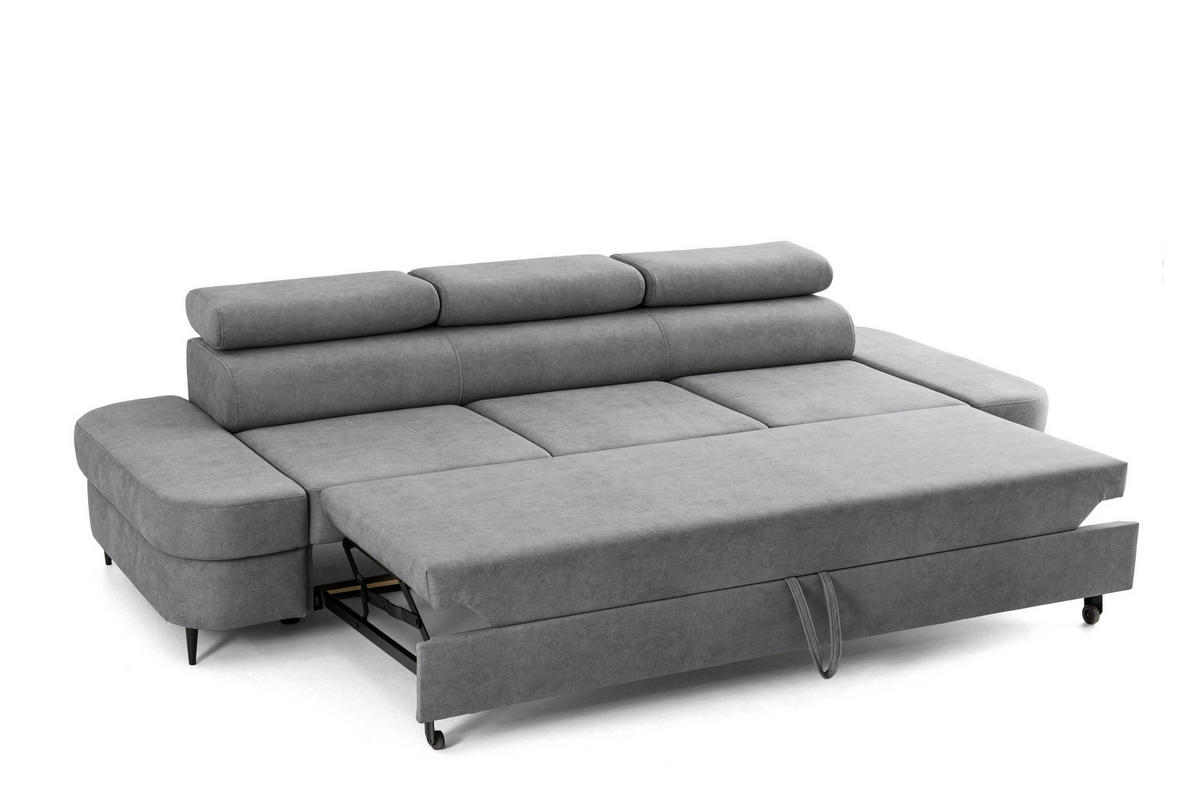 3-SITZER Sofa PRIAM mit Schlaffunktion 125x317 Velours Grau - Schwarz/Grau, Holz/Textil (278/95/102cm) - Muffo