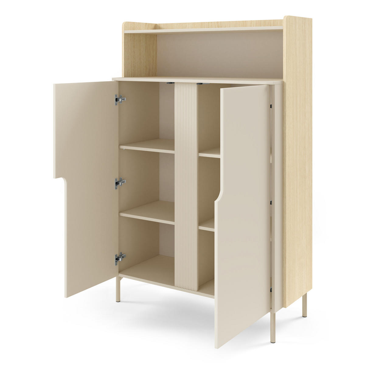 KOMMODE Positivo mit 2 Türen und offenem Regal, 103 cm, Mavelie-Eiche + Macadamia - Eichefarben, Holzwerkstoff (103/160/42cm) - Beautysofa