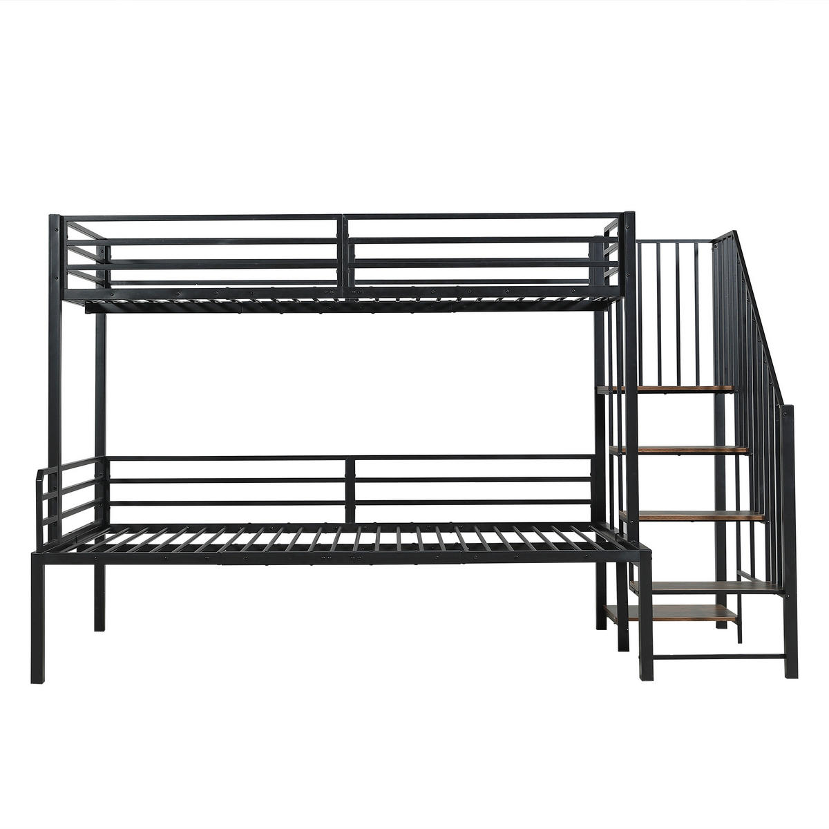 ETAGENBETT 90/200 cm & 120/200 cm in Schwarz & Vintage-Holzfarbe mit Eckleiter und Stauraum - Schwarz, Metall (90/200cm) - CHICFURN