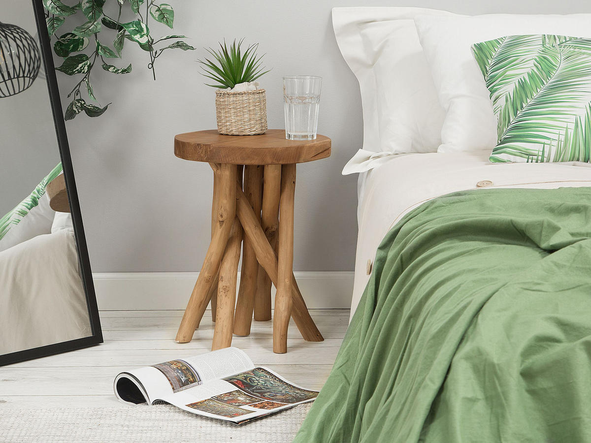 BEISTELLTISCH Teakholz braun rund Merritt - Hellbraun/Dunkelbraun, Holz (33/36/45cm) - Beliani