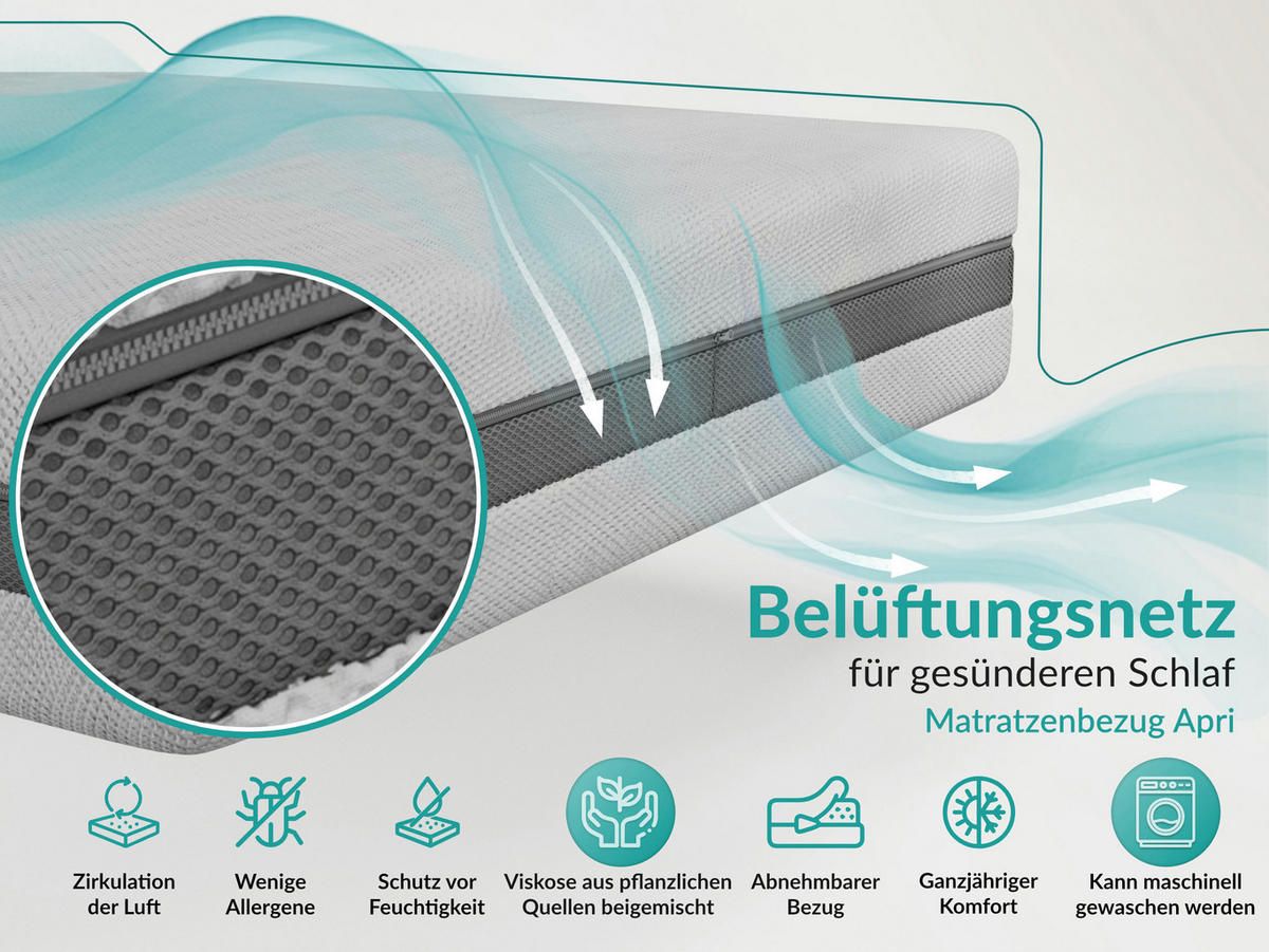 TASCHENMATRATZE JOVE - 90/200 - H3 - Apri - Hellgrau, Textil (90/200cm) - MKS