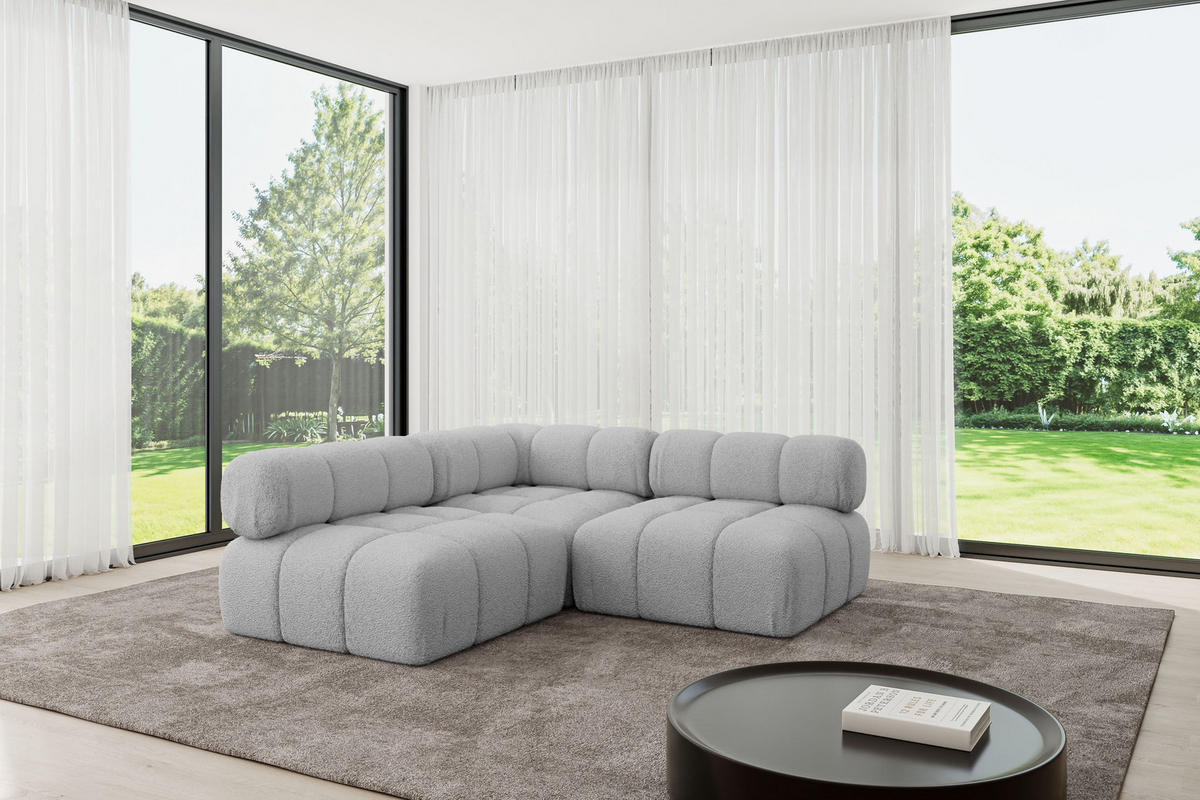 ECKSOFA modulares Sofa Samaro-L1 - 190x190x70 cm Hellgrau Bouclé - Hellgrau, Holzwerkstoff/Textil (190/190cm) - ALTDECOR
