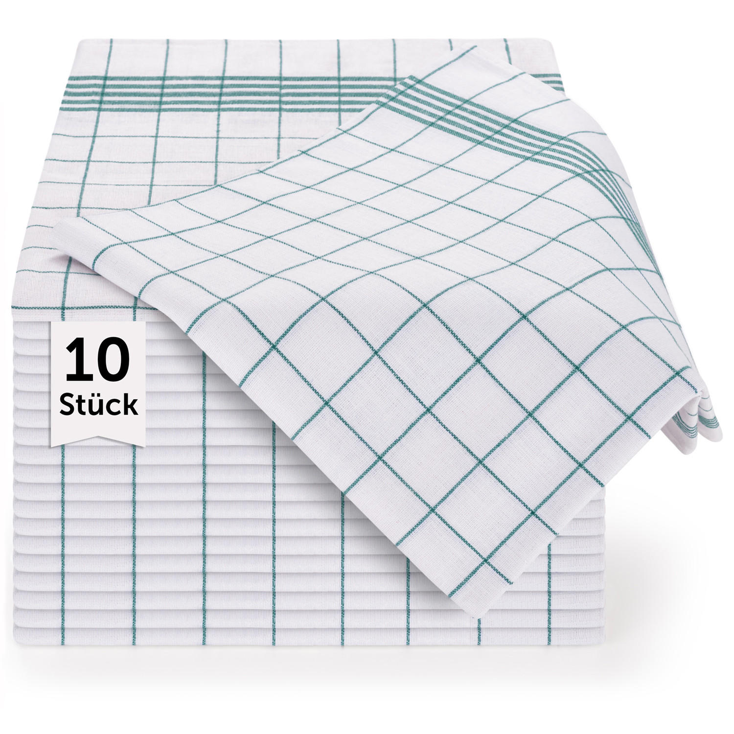 GESCHIRRTÜCHER 10er Set, 50/70 cm, 100% Baumwolle, kariert - Grün, Naturmaterialien (50/70cm) - Blumtal