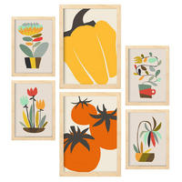 POSTER Set Mit 6 Wesentlichkeit In Blume Zusammenfassung A3 & A4 Rahmen Aus Hellem Holz - Beige, Papier (29/3cm) - Nacnic