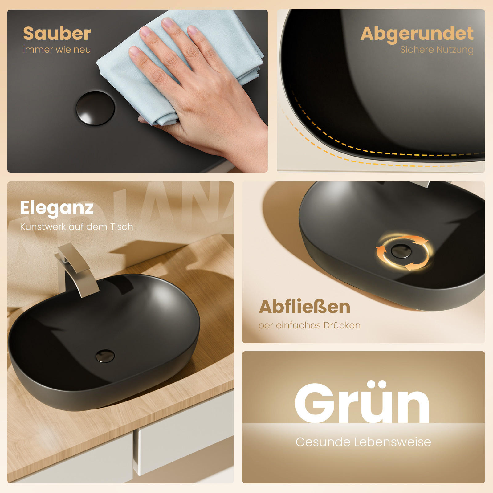 WASCHBECKEN Mattschwarz 60 / 41,5 / 13,5 cm - Schwarz, Keramik (41.5/13.5/60cm) - EMKE