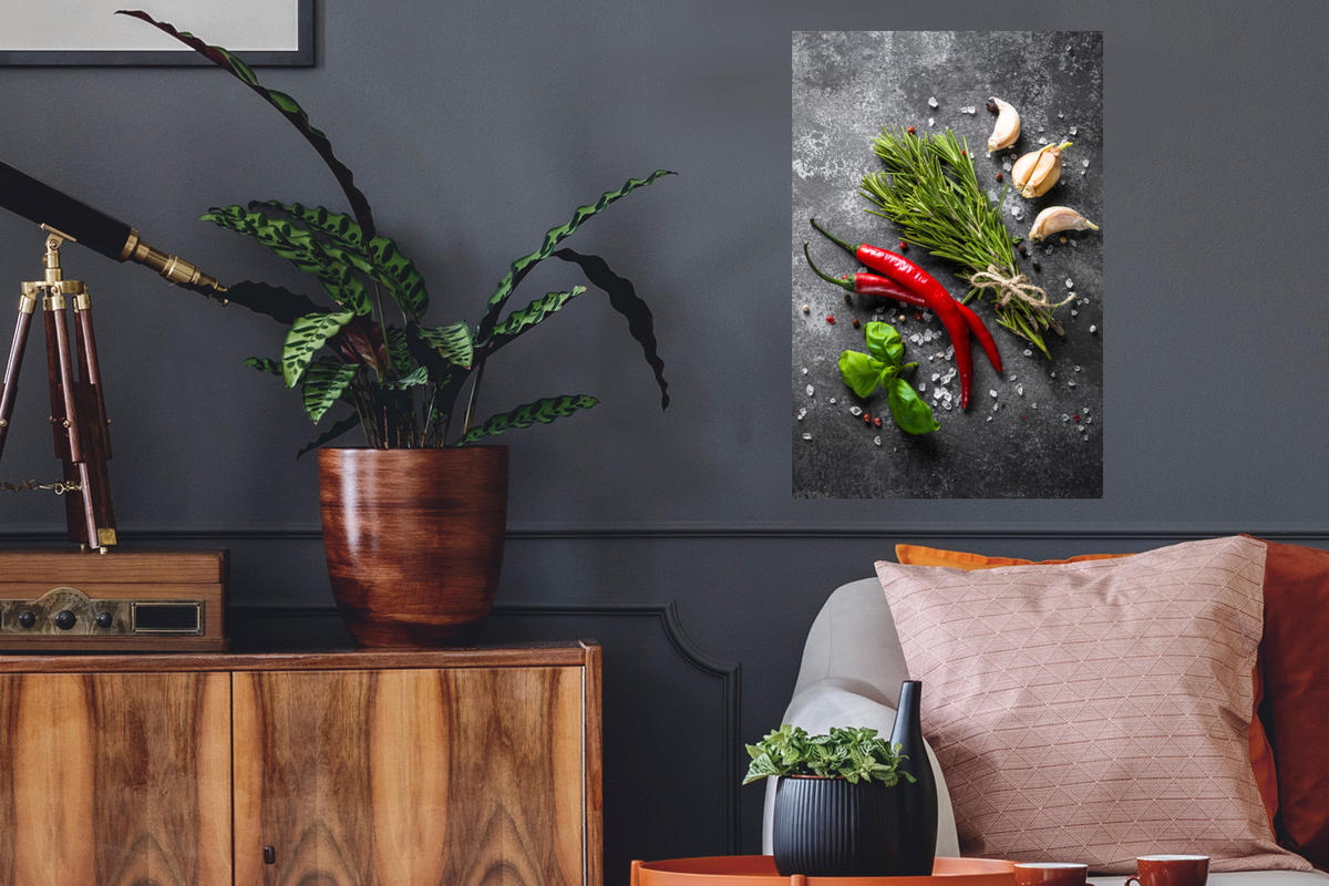 WANDTATTOO Pfeffer - Kräuter - Gewürze - Beton 40x60 cm - Dunkelgrau, Kunststoff (40/60/0.1cm) - MuchoWow