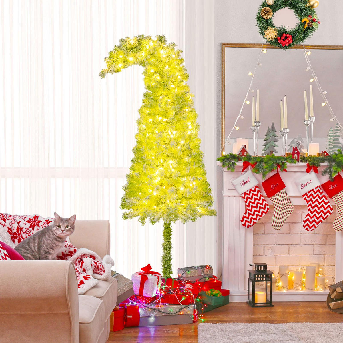 WEIHNACHTSBAUM mit 8 Lichtmodi Beleuchtung und Schnee biegbarer Spitze 180 cm grün - Grün, Metall (180cm) - COSTWAY