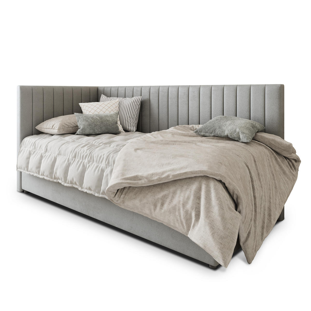 POSTEL BOXSPRING ARIS 80x200 cm, s matrací a úložným prostorem, světle šedá - světle šedá, kompozitní dřevo/textil (80/200cm) - MASSENO