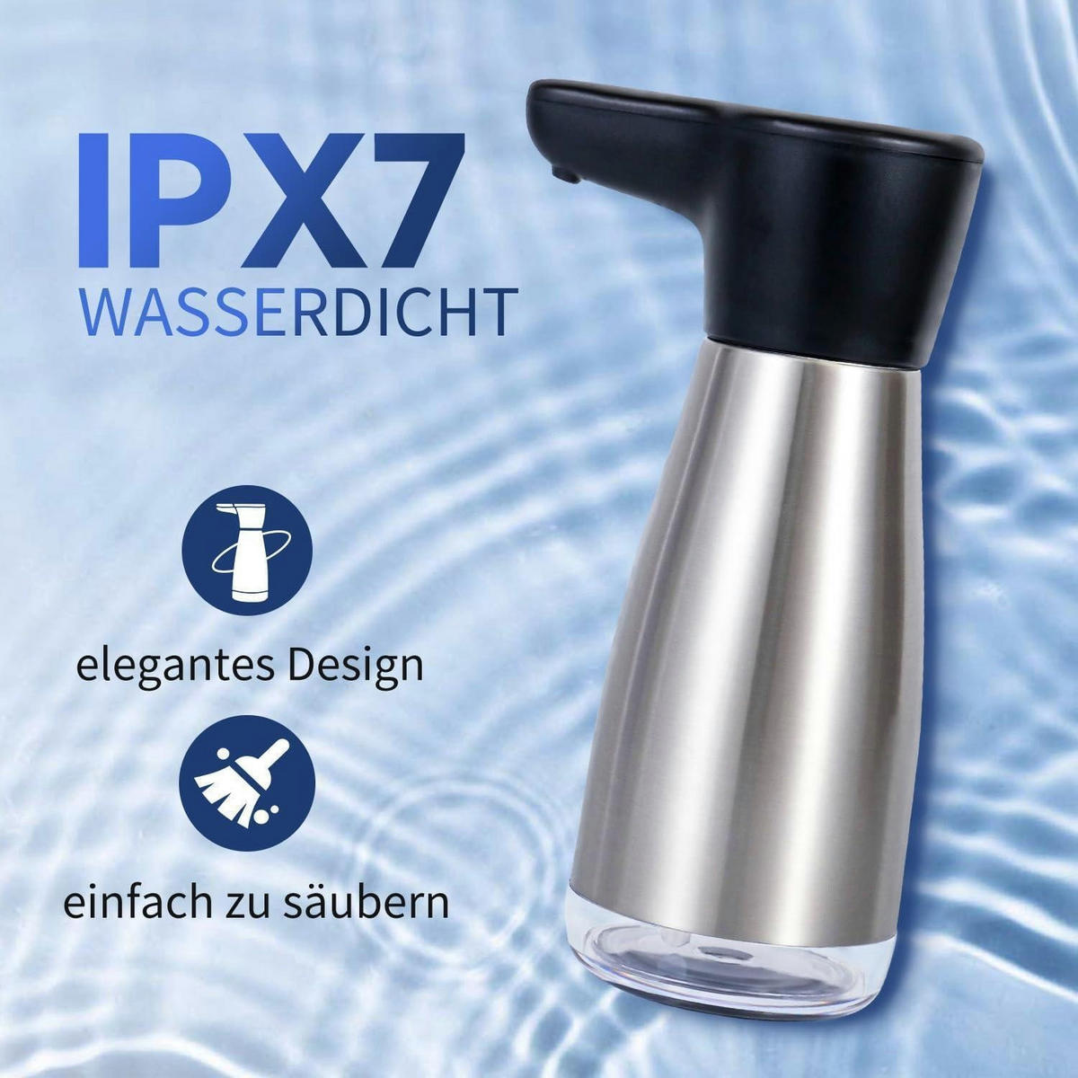 SEIFENSPENDER Edelstahl 420 ml wiederaufladbar IPX7 Wasserdicht - Silberfarben, Metall (8.2/21.4/11.1cm)