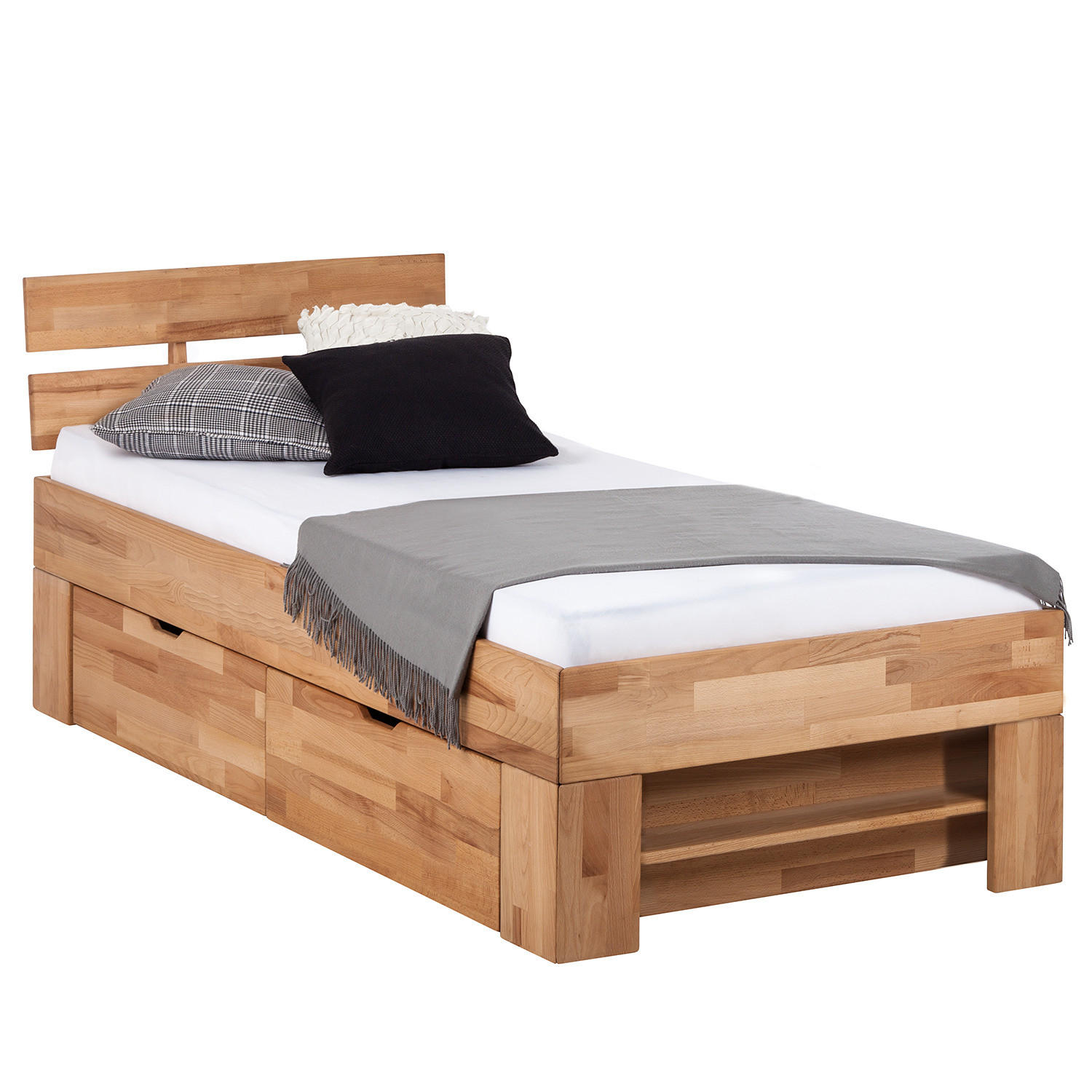 MASSIVHOLZBETT mit Bettkästen - Kernbuche massiv - Kernbuche, Holz (90/200cm) - home24