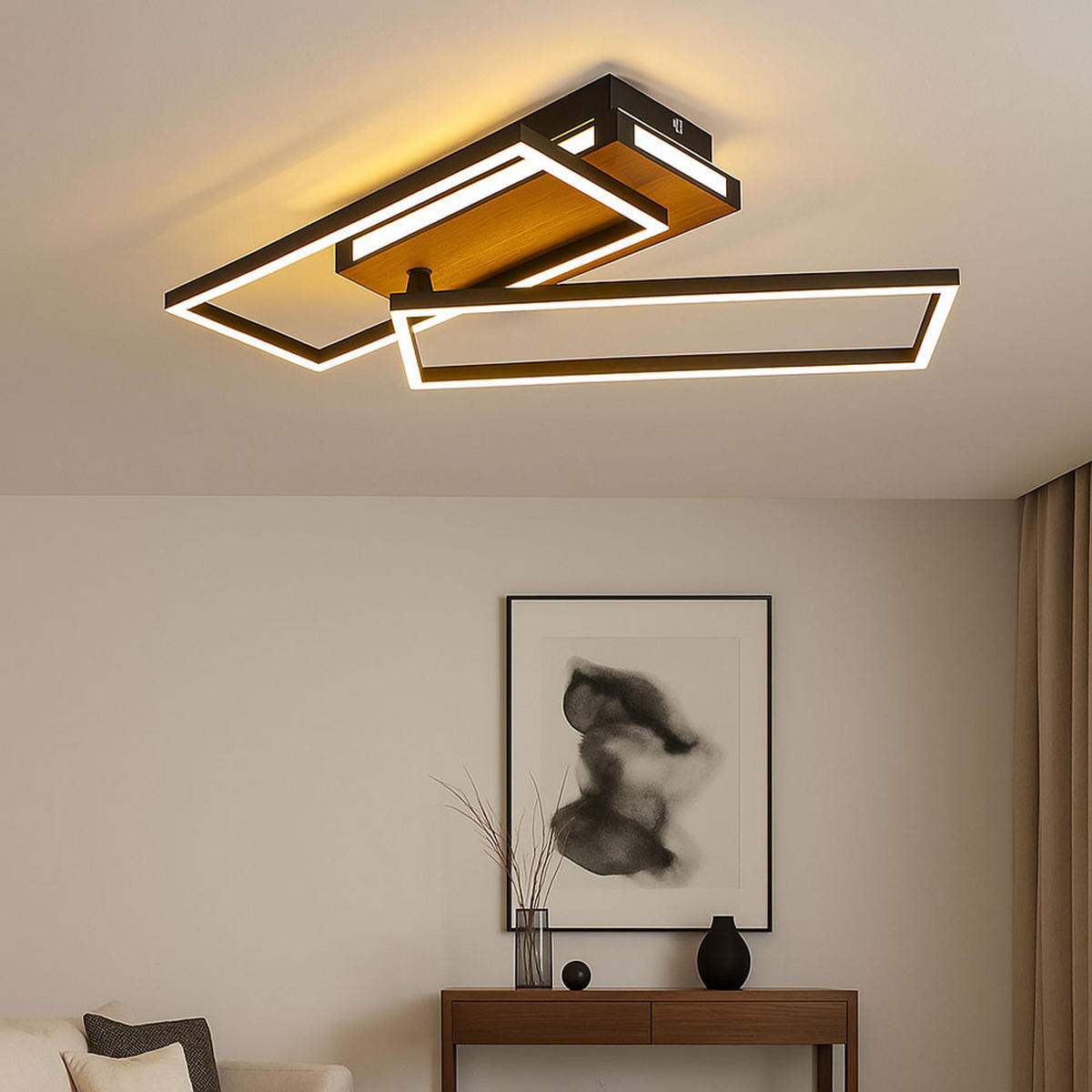 LED DECKENLEUCHTE Holzoptik Braun - Schwarz, Metall (60/25/10cm) - Globo Lighting