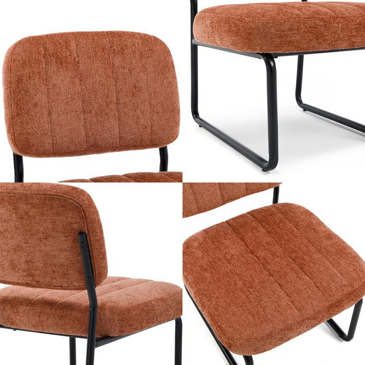 SESSEL terrakotta gepolstert schwarze Metallbeine und Chenille-Stoff - PAOLA - Rot/Schwarz, Textil/Metall (56/77/70cm) - Sicaan