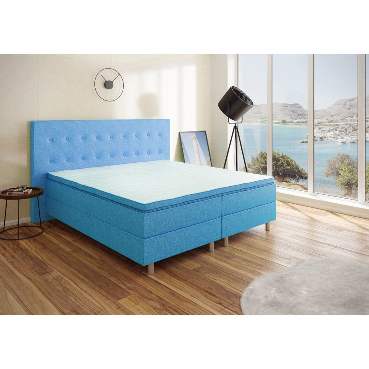BOXBETT RIO Barcelona 5-Zonen mit Visco Topper H3 First Class Bett in verschiedenen Farben und Größen - Blau, Holz/Holzwerkstoff (180/200cm) - Best For Home