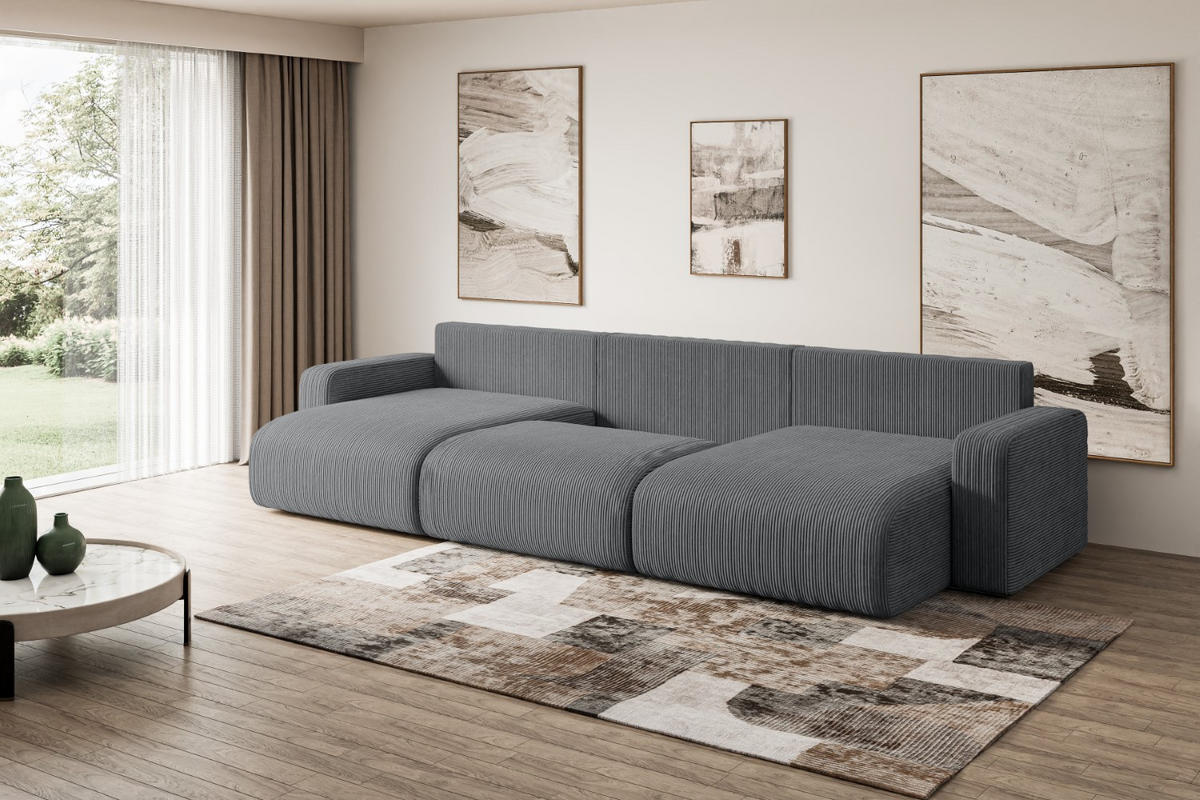 WOHNLANDSCHAFT mit Schlaffunktion und Bettkasten KLEEA-U - 347x143x83 cm Dunkelgrau Cord - Dunkelgrau/Schwarz, Holzwerkstoff/Kunststoff (347/83/143cm) - ALTDECOR