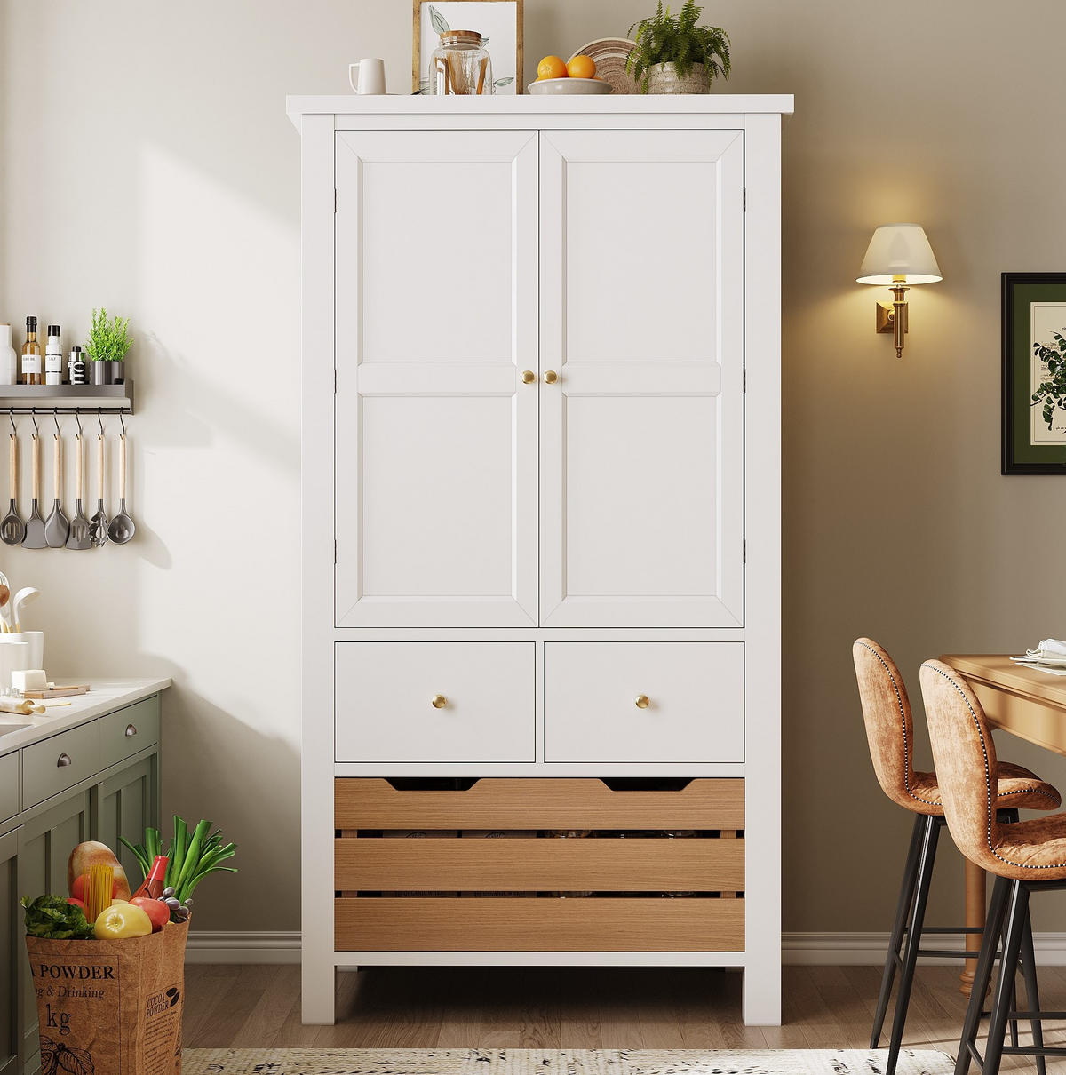 BUFFET 80/40/140 cm aus MDF mit 5 Schubladen Weiß - Weiß, Holzwerkstoff (80/140/40cm) - Modenvie