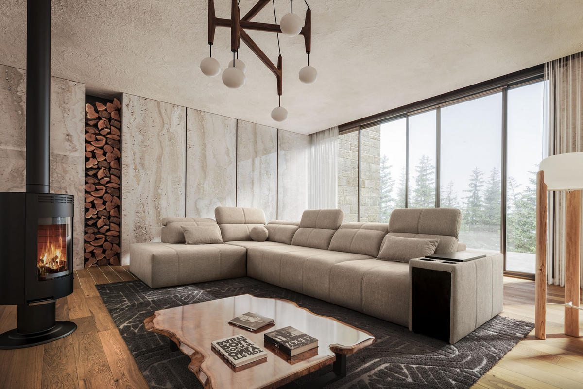 ECKSOFA L-Form Mindy XI Mit Schlaffunktion Und Verstellbarer Rückenlehne Stoff Verita KaltesBeige Links - Creme, Holz/Textil (230/350cm) - Kaiser Möbel