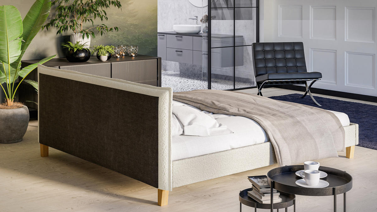 POLSTERBETT Arles 180/200 cm Boucle Stoff - Hellbraun/Weiß, Holz/Textil (180/200cm) - S-Style Möbel