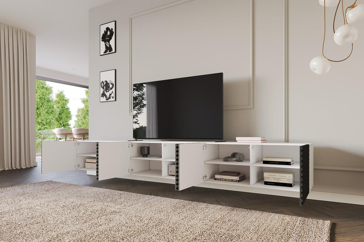 LOWBOARD ZENO-W 3x100x40x41 cm - Weiß / Schwarz - Eiche Wotan, Holzwerkstoff (300/40/41cm) - ALTDECOR