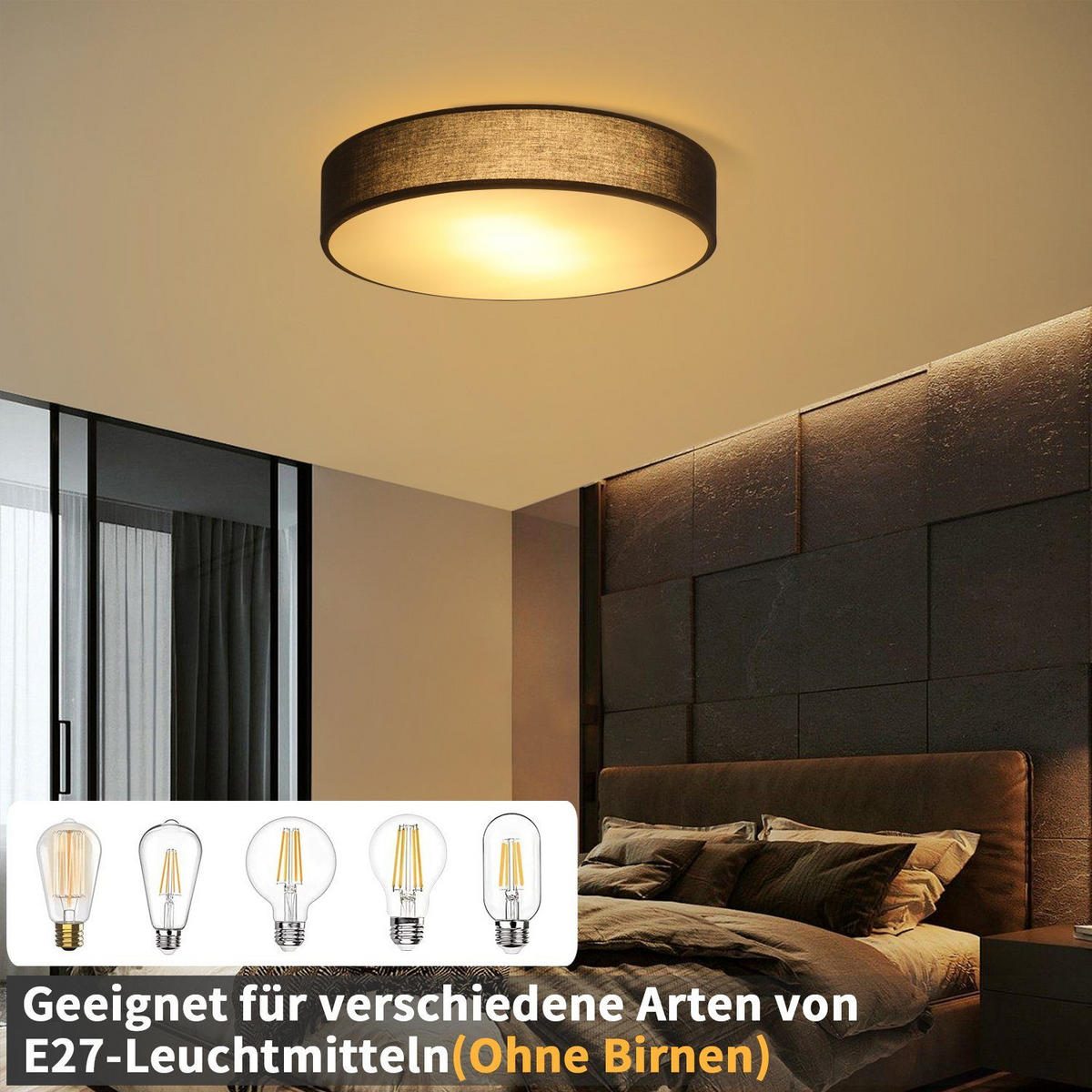 LED-DECKENLEUCHTE Kelsar 38.0/38.0/10.5 cm - Schwarz, Textil (38/38/10.5cm) - ZMH