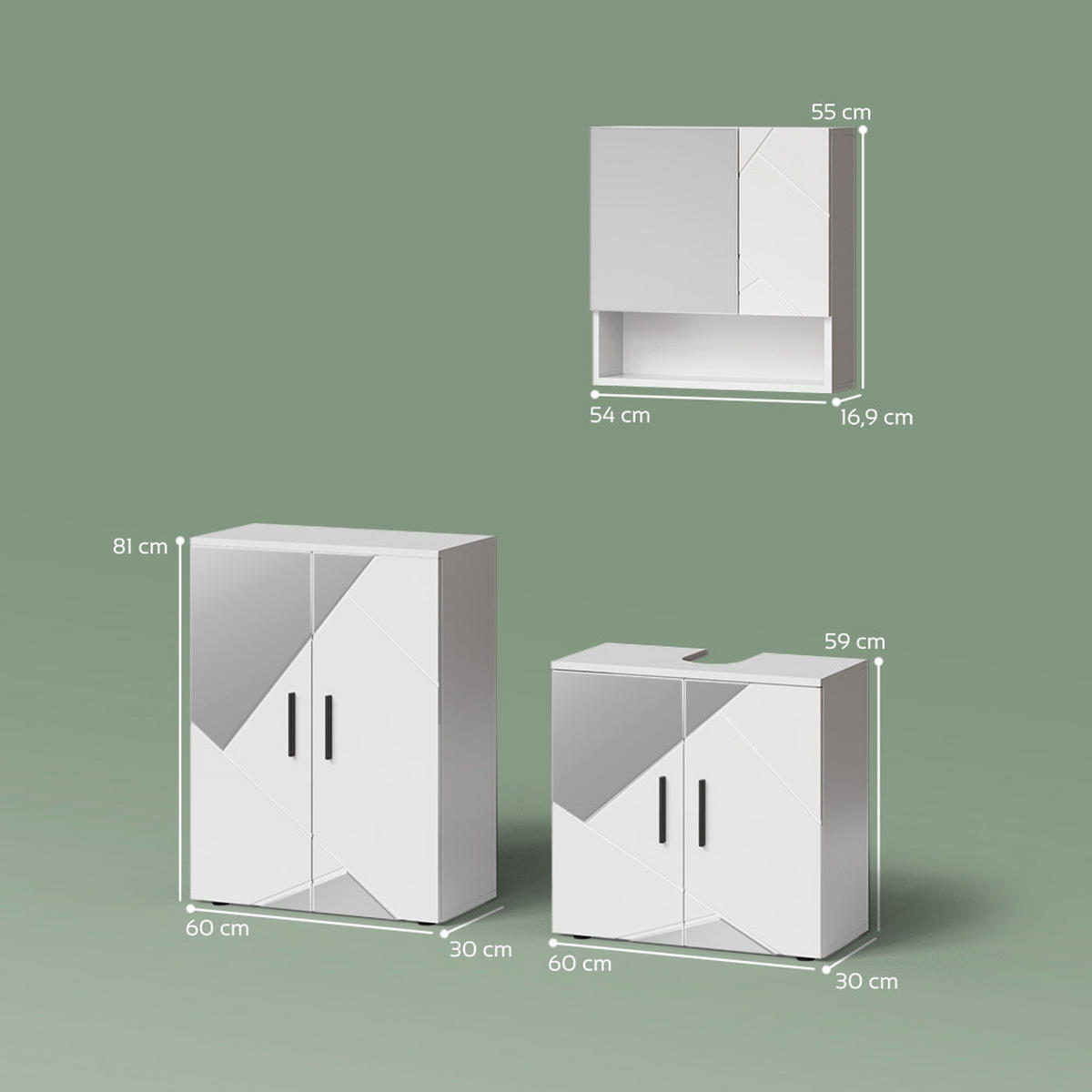 BADMÖBEL-SET Ronco Weiß Hochglanz mit Einsätzen 3 Teile, mit Unterschrank 60 cm - Weiß Hochglanz, Holzwerkstoff (60/60/59cm) - Livinity®