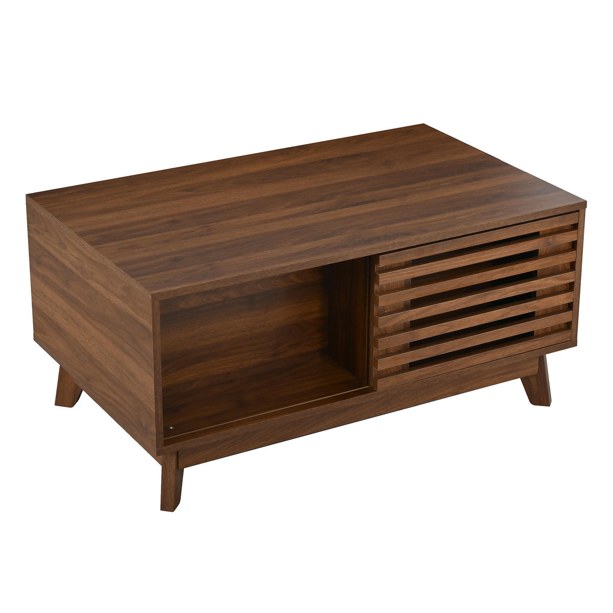 COUCHTISCH walnuss-optik mit lift-funktion & jalousie-schiebetür - Walnussfarben, Holzwerkstoff (55/90/57.5cm) - Urban Meuble