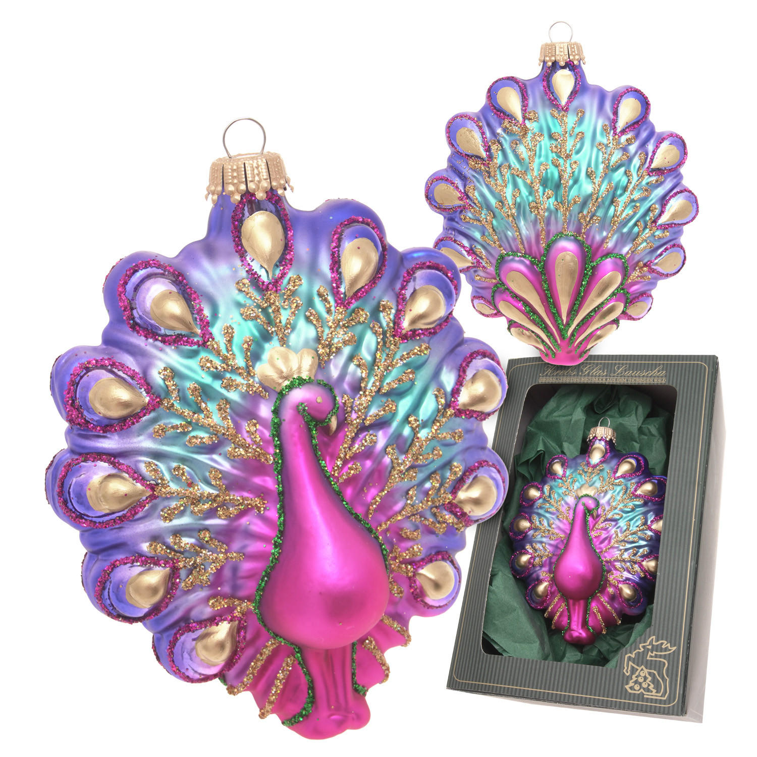 CHRISTBAUMSCHMUCK Pfau Mehrfarbig 13cm (Glas / 1 Stk.) - Multicolor, Glas (9/13/5cm) - Krebs Glas Lauscha