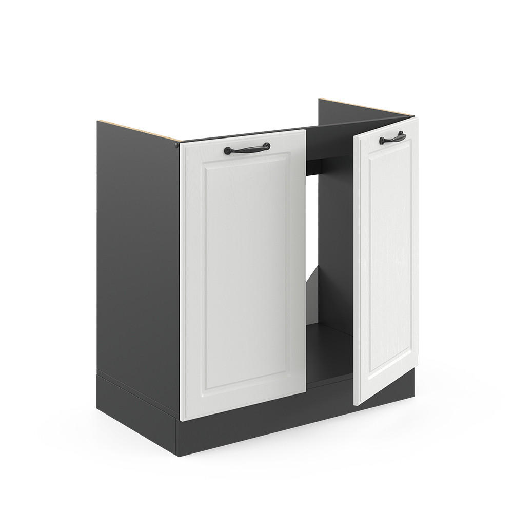 SPÜLENUNTERSCHRANK R-Line Weiß Landhaus 80 cm ohne AP - Anthrazit/Weiß, Holzwerkstoff (80/81.6/46cm) - Vicco