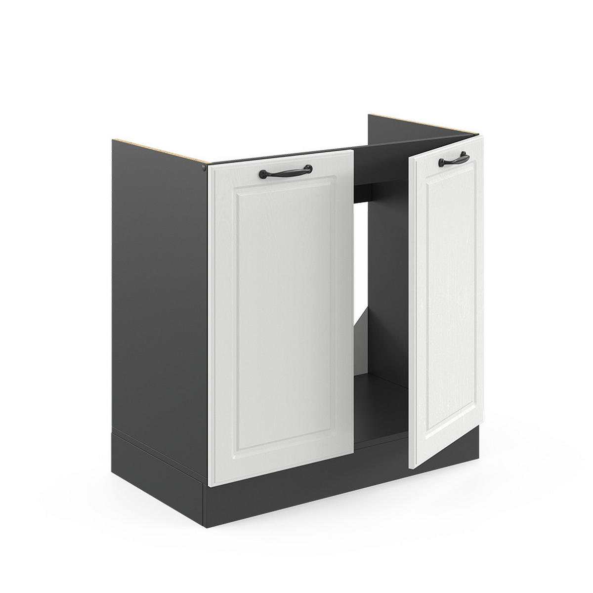 SPÜLENUNTERSCHRANK R-Line Weiß Landhaus 80 cm, AP Eiche - Anthrazit/Weiß, Holzwerkstoff (80/81.6/60cm) - Vicco
