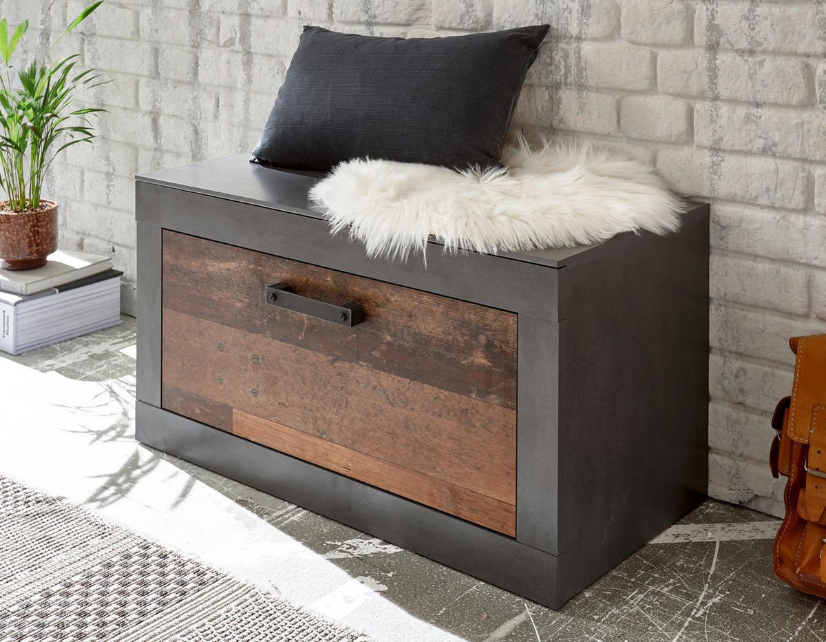 GARDEROBENBANK Used Wood, Matera grau 80 cm, Sitzbank mit Stauraum - Silberfarben/Naturfarben, Holzwerkstoff/Kunststoff (80/44/42cm) - Furn.Design