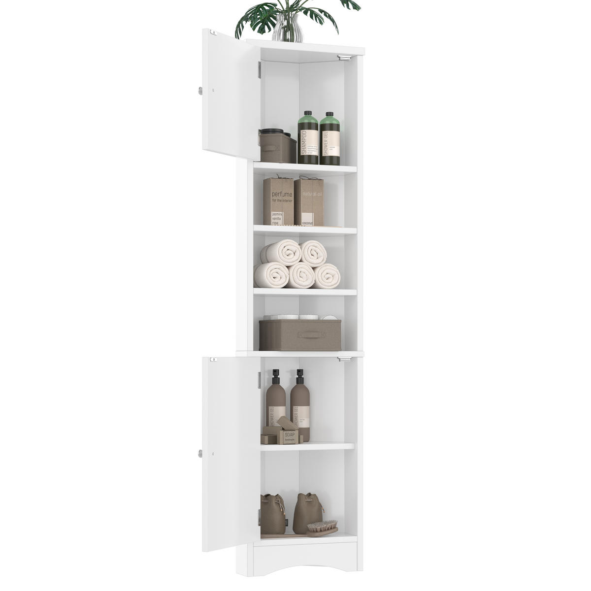 BADEZIMMERSCHRANK 36.5x24.5x170cm in Weiß, feuchtigkeitsbeständig mit 2 Türen - Weiß, Holzwerkstoff (24.5/170/36.5cm) - Modfu