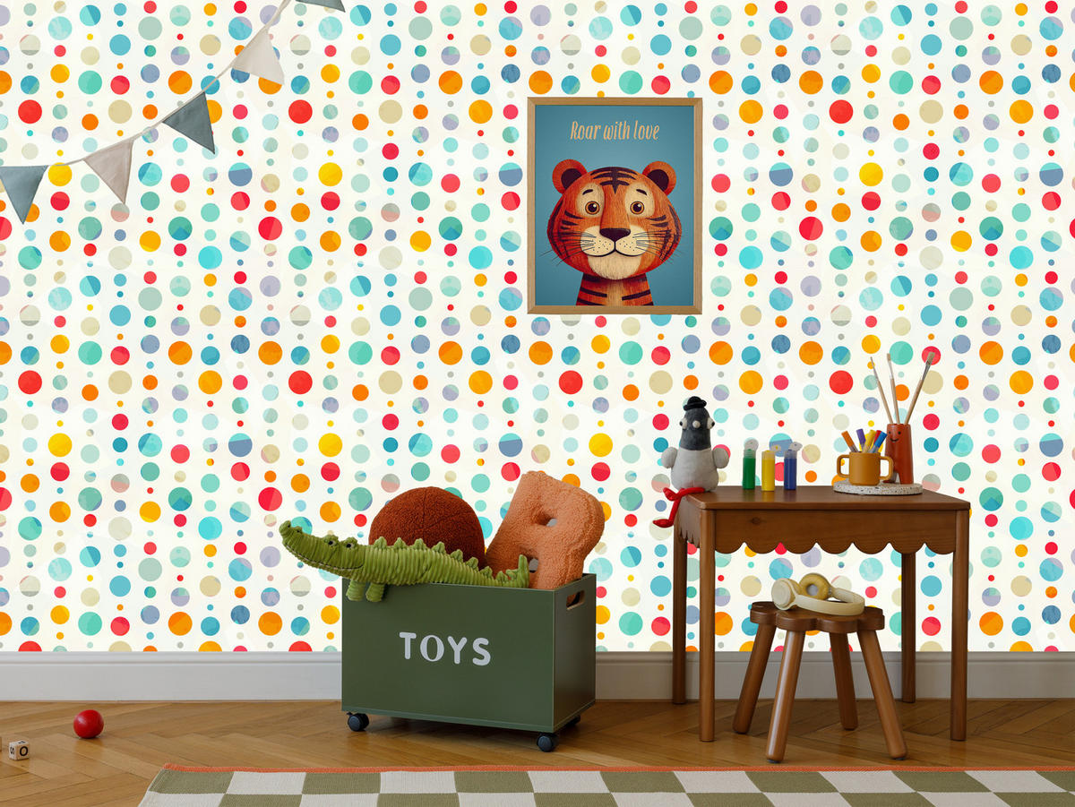 VLIESTAPETE Bunte Punkte – Bunt, Weiß – 50x1000 cm - Multicolor/Weiß, Papier (50/1000cm) - Muralo