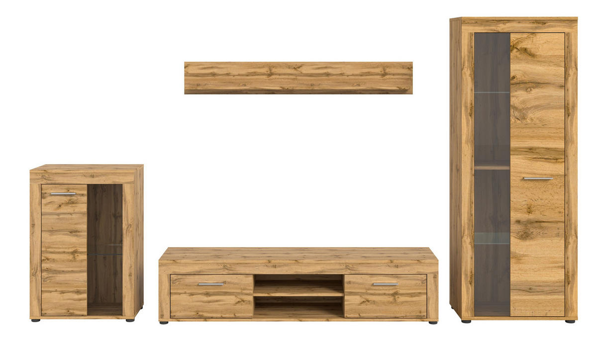 WOHNWAND Milo 4 tlg. (B/H/T: ca. 310/169/40 cm) in Wotan Eiche /Wotan Eiche - Eiche Wotan, Holzwerkstoff (310/169/40cm)