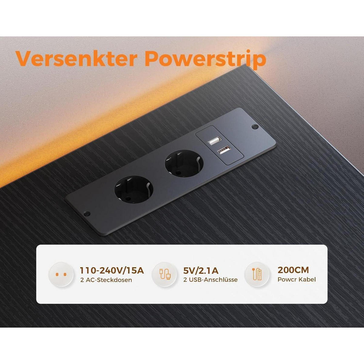 SCHREIBTISCH L-Form mit LED und Steckdosen 120 x 80 cm Schwarz - Schwarz, Metall (80/120/87.7cm)
