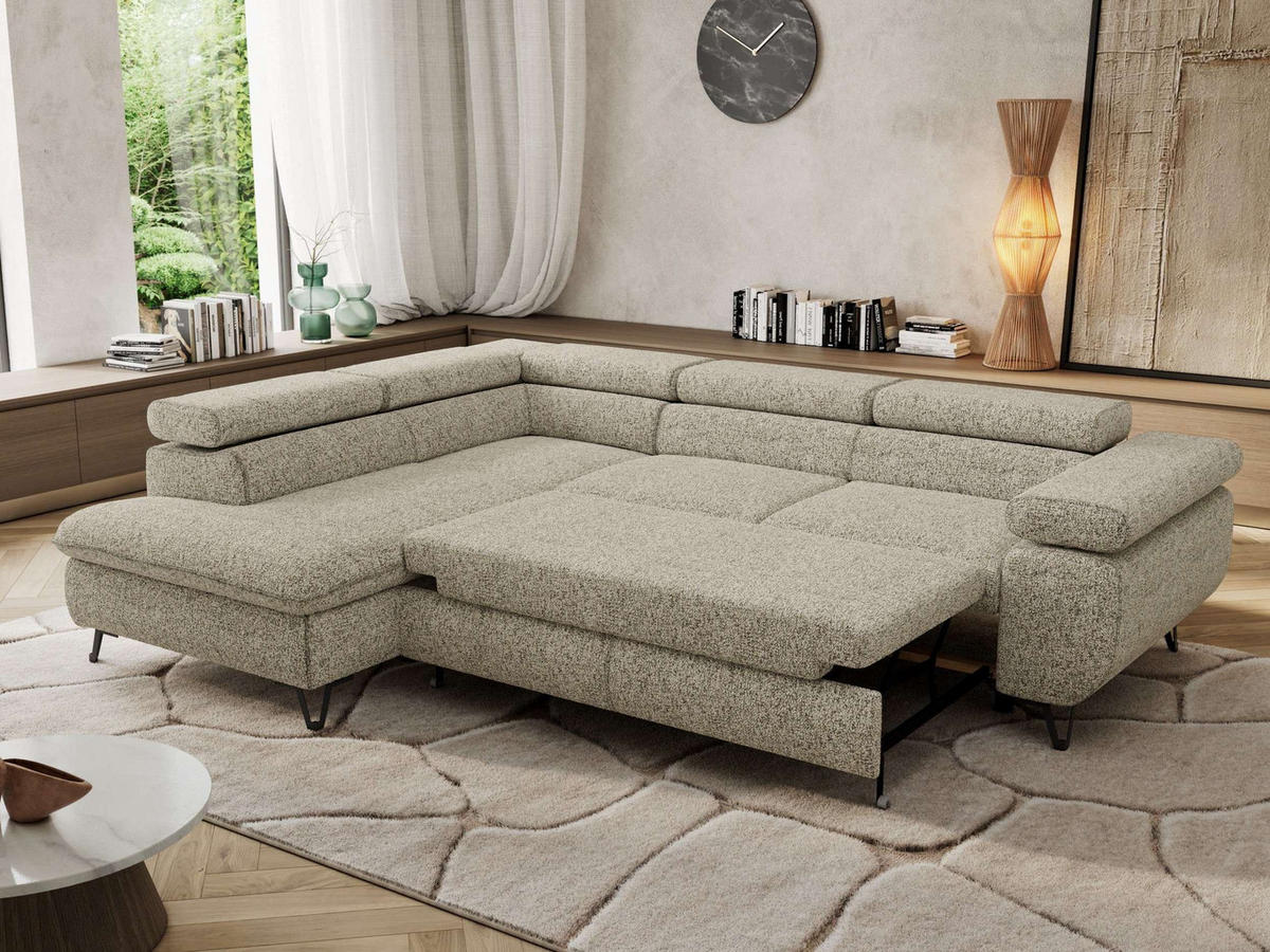 ECKSOFA PABLO L Beige Struktur - Links Seite - Beige/Schwarz, Textil/Metall (208/273cm) - MKS