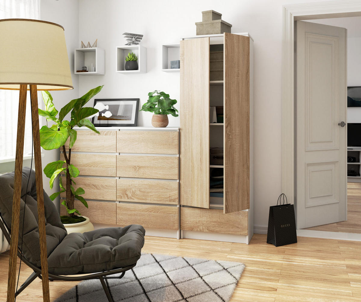 MEHRZWECKSCHRANK Weiß, Sonoma Eiche 60x180x35 cm - Weiß/Sonoma Eiche, Holzwerkstoff (60/180/35cm) - Akord