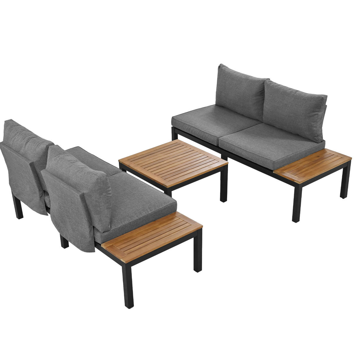 GARTEN-LOUNGE-SET, Stahlrahmen mit Akazie-Optik, 2/ Sofa 120/60/66 cm, Grau - Grau, Metall - Redom