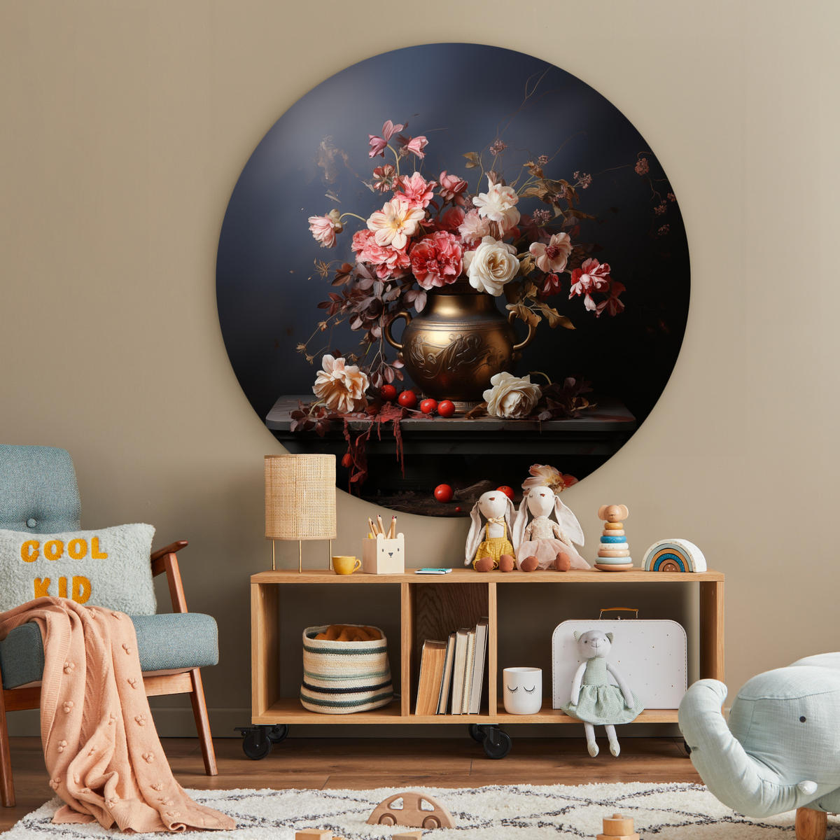 NÁSTĚNNÝ OBRAZ Zátiší - Květiny - Růže - Kytice - Váza 120x120 cm - tmavě hnědá, plast (120/120cm) - MuchoWow