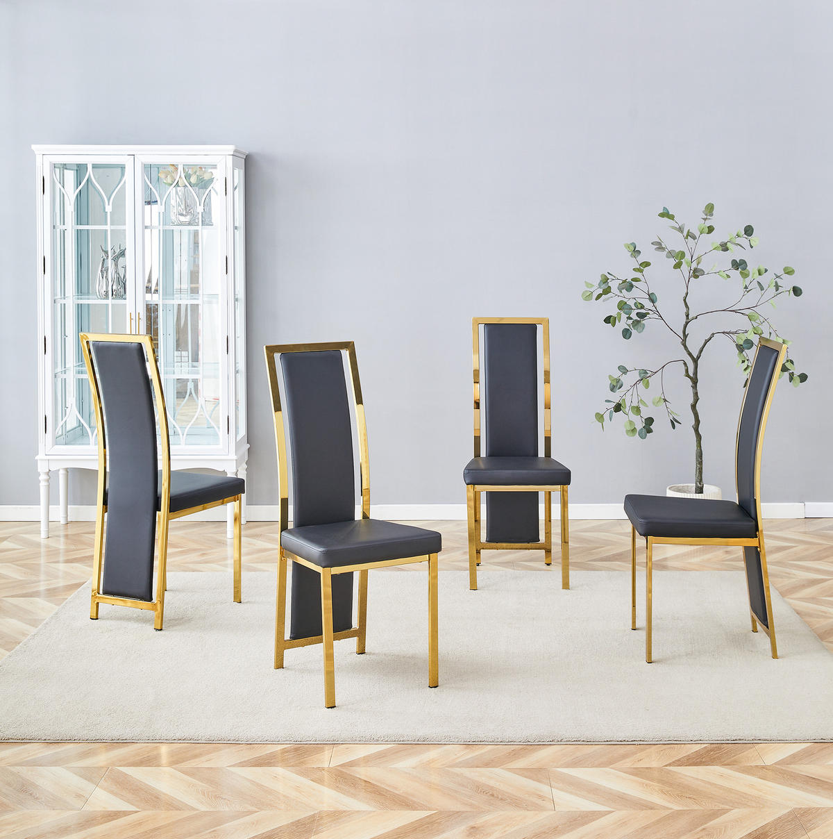 ESSZIMMERSTUHL mit hoher Rückenlehne 109 cm Schwarz/Gold 4er-Set - Schwarz, Metall (42.7/109/44.2cm) - Meubliv