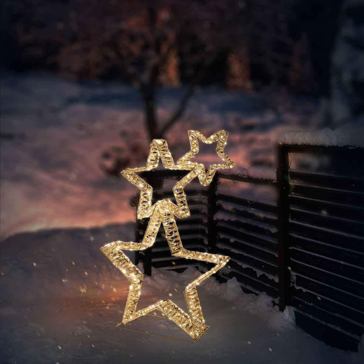 3X DEKO WEIHNACHTSSTERNE übereinander 80cm 350 LED Warmweiß Gold - Goldfarben, Metall (50/80/16.5cm) - ECD-Germany