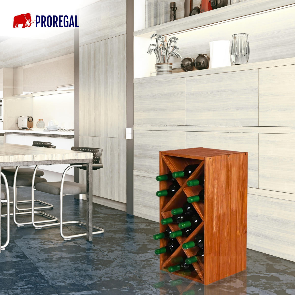WEINREGAL Vincellar Mod 30x60x30 cm Rauten Modul Für 14 Flaschen Massives Kiefernholz Braun Geölt - Braun, Holz (30/30/60cm) - PROREGAL