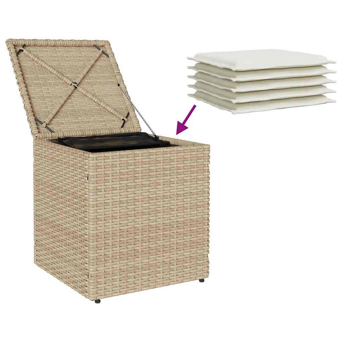 GARTENHOCKER Mit Kissen 2 Stk. Beige 40/40/43 Cm Poly Rattan - Creme, Kunststoff (40/43/40cm) - vidaXL