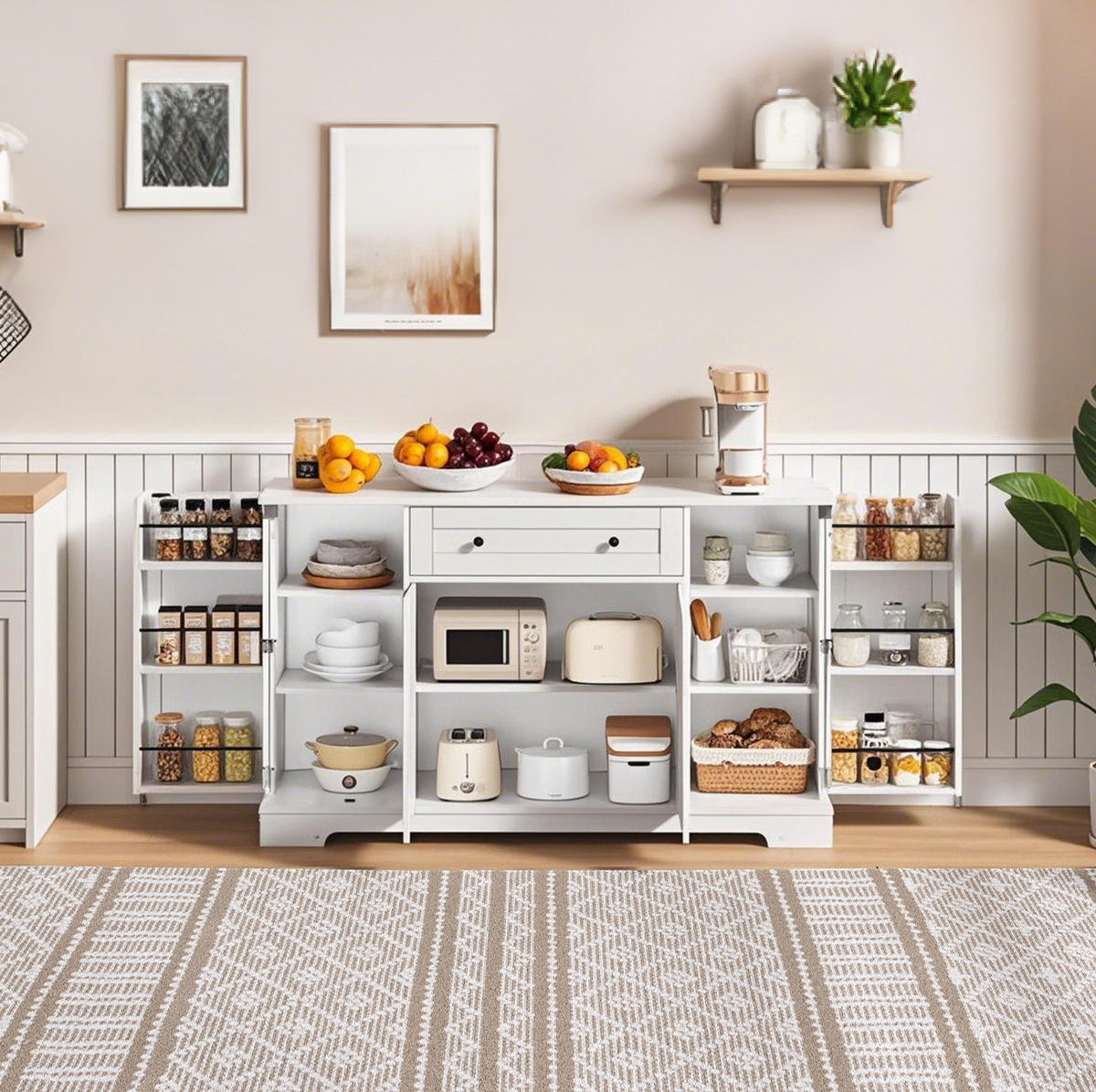 SIDEBOARD mit Schublade 138 cm MDF White 2 Seitenschränke - Beige, Holzwerkstoff (138/85/40cm) - Meubliv