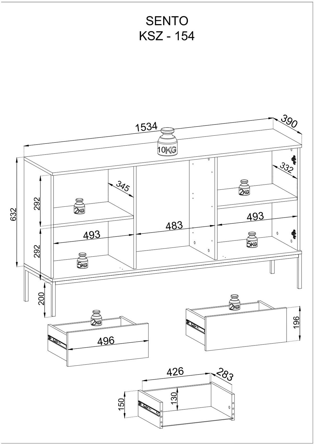 SIDEBOARD – KSZ154 – 154 cm – Sento – Kaschmir - Kaschmir, Holzwerkstoff (154/83/39cm) - hi-markt