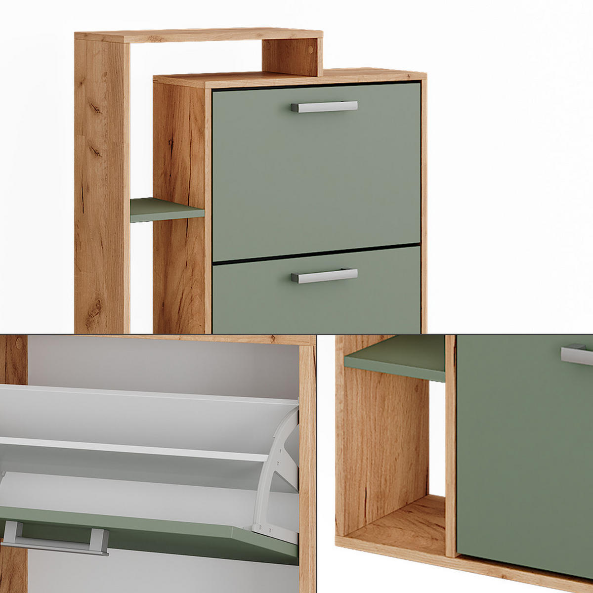 SCHUHKIPPER Orlando Goldkraft Eiche/Grün 80 x 128.3 cm mit 3 Fächern - Eichefarben/Grün, Holzwerkstoff (80/128.3/24.2cm) - Vicco