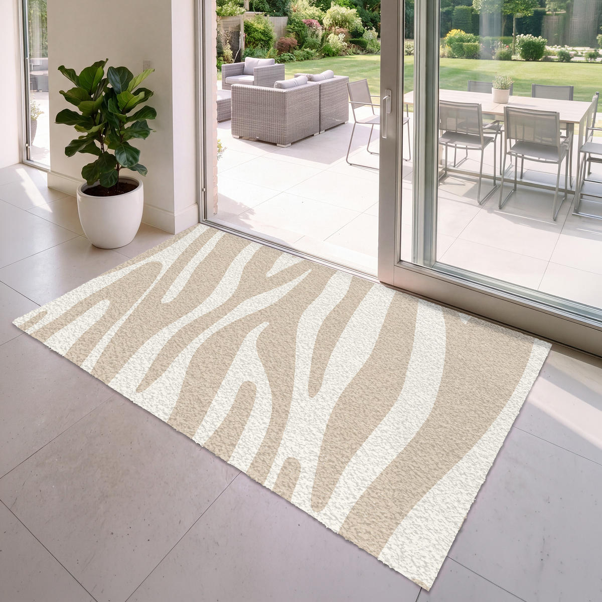 FUSSMATTE Zebramuster - Beige - Weiß - Tiermuster Schmutzfänger 180x120 cm - Beige, Kunststoff (180/120cm) - MuchoWow